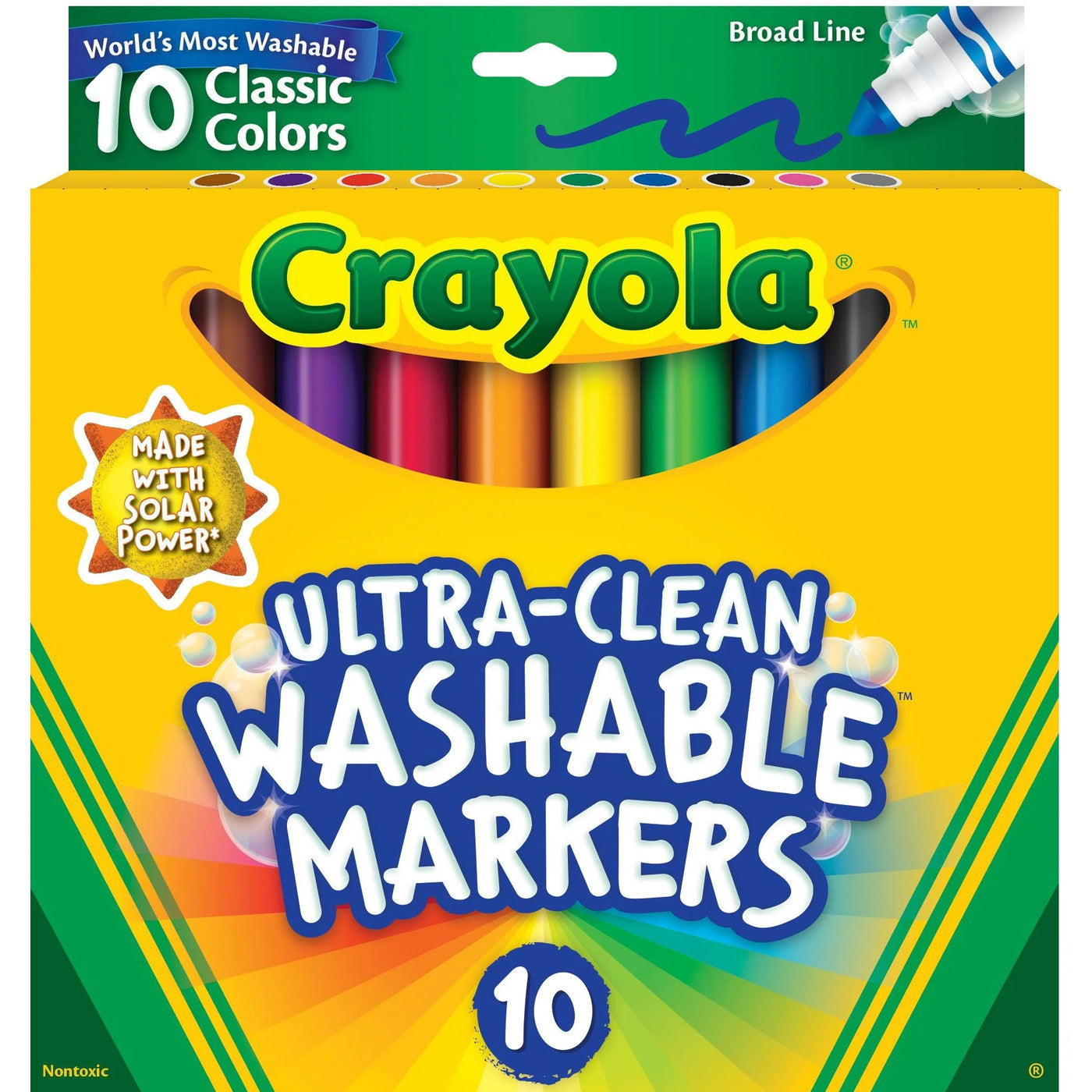 Crayola Ultra-Clean Washable Broad Line Markers, 10 Ct, School Supplies